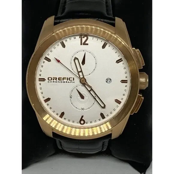 Orefici Classico 0158 Unisex Black Leather Analog White Dial Quartz Watch LJ434